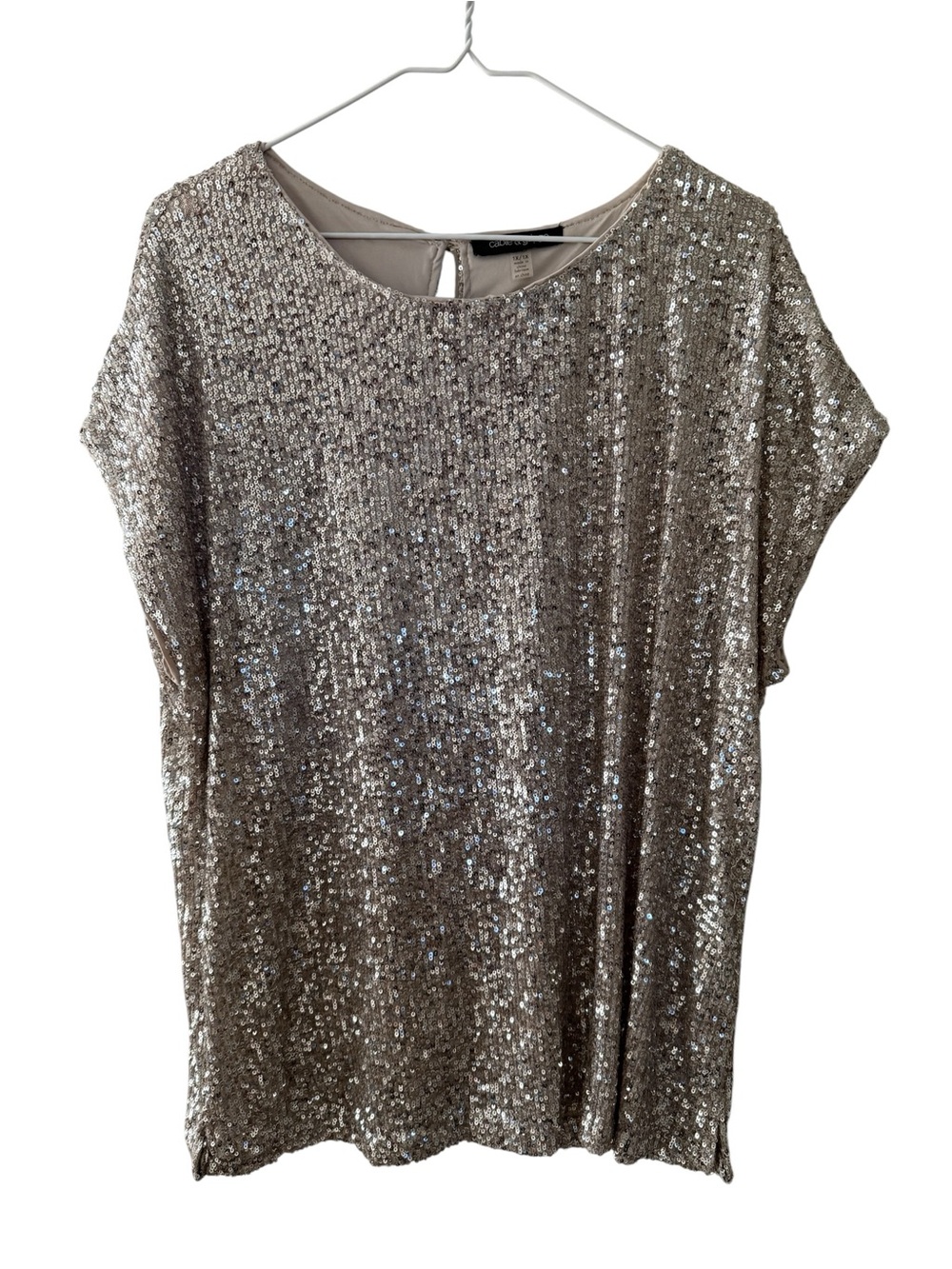 Cable & Gauge Champagne Silver Sequin Short Sleeve Top Size 1X Holiday Party NYE